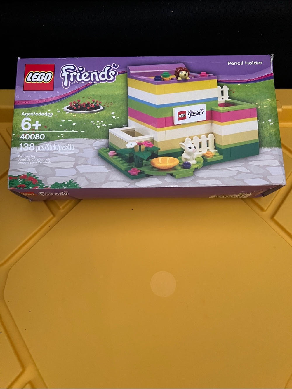 Lego 40080 Friends Pastel Stripe Pencil Holder with Green Base and White Fence